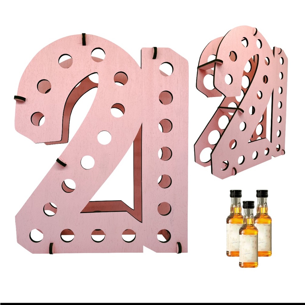 Pink wood 21 birthday liquor holder!